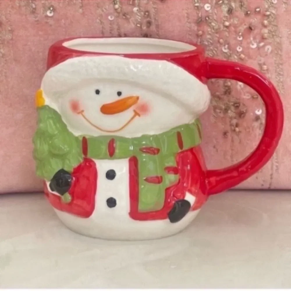 New Vintage Snowman Face Mugs, Christmas Hot Chocolate Mugs